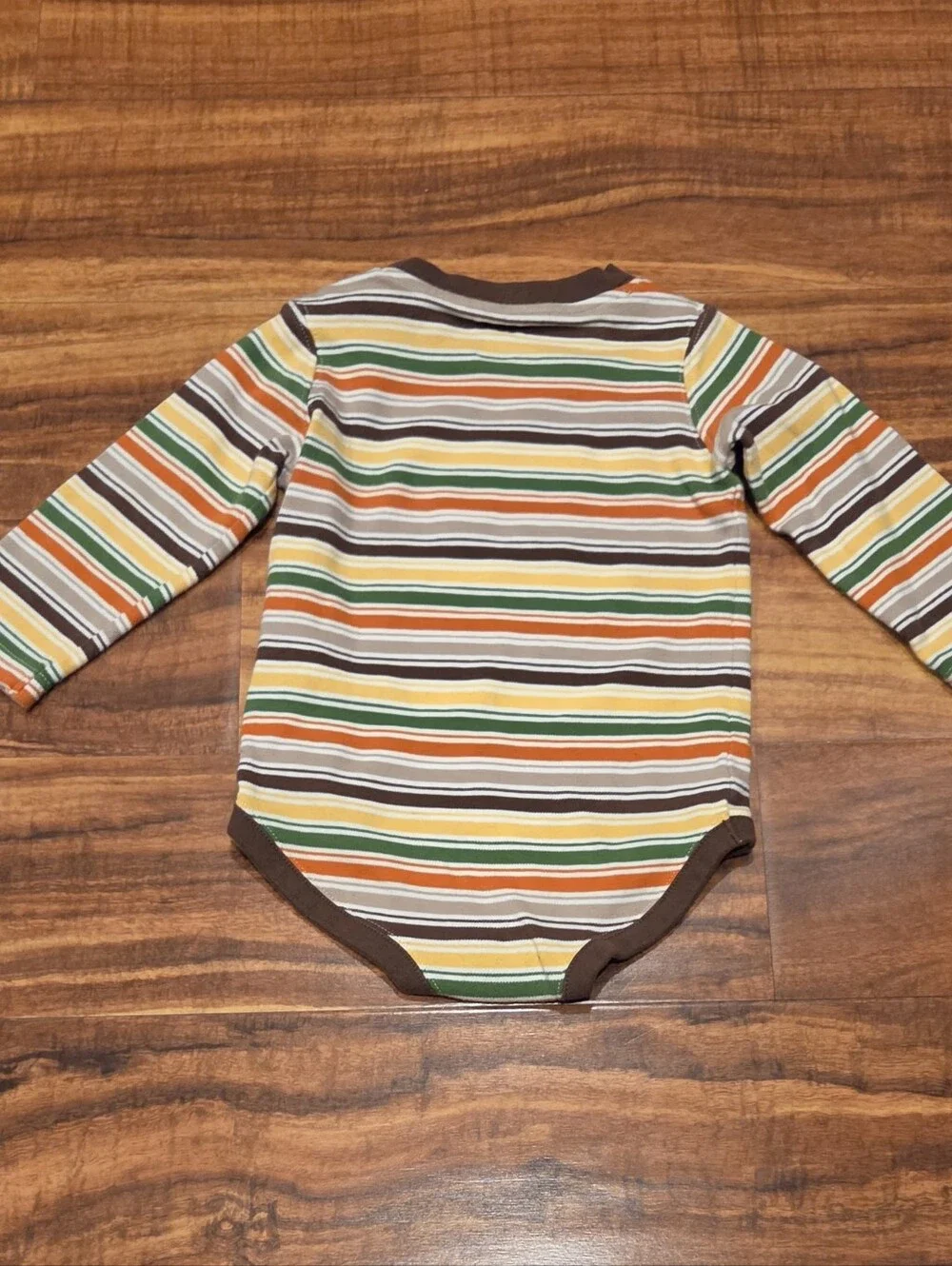 Gymboree EUC 18-24 Month Green/Orange/Brown Striped Bodysuit, Dino Jeans & Socks